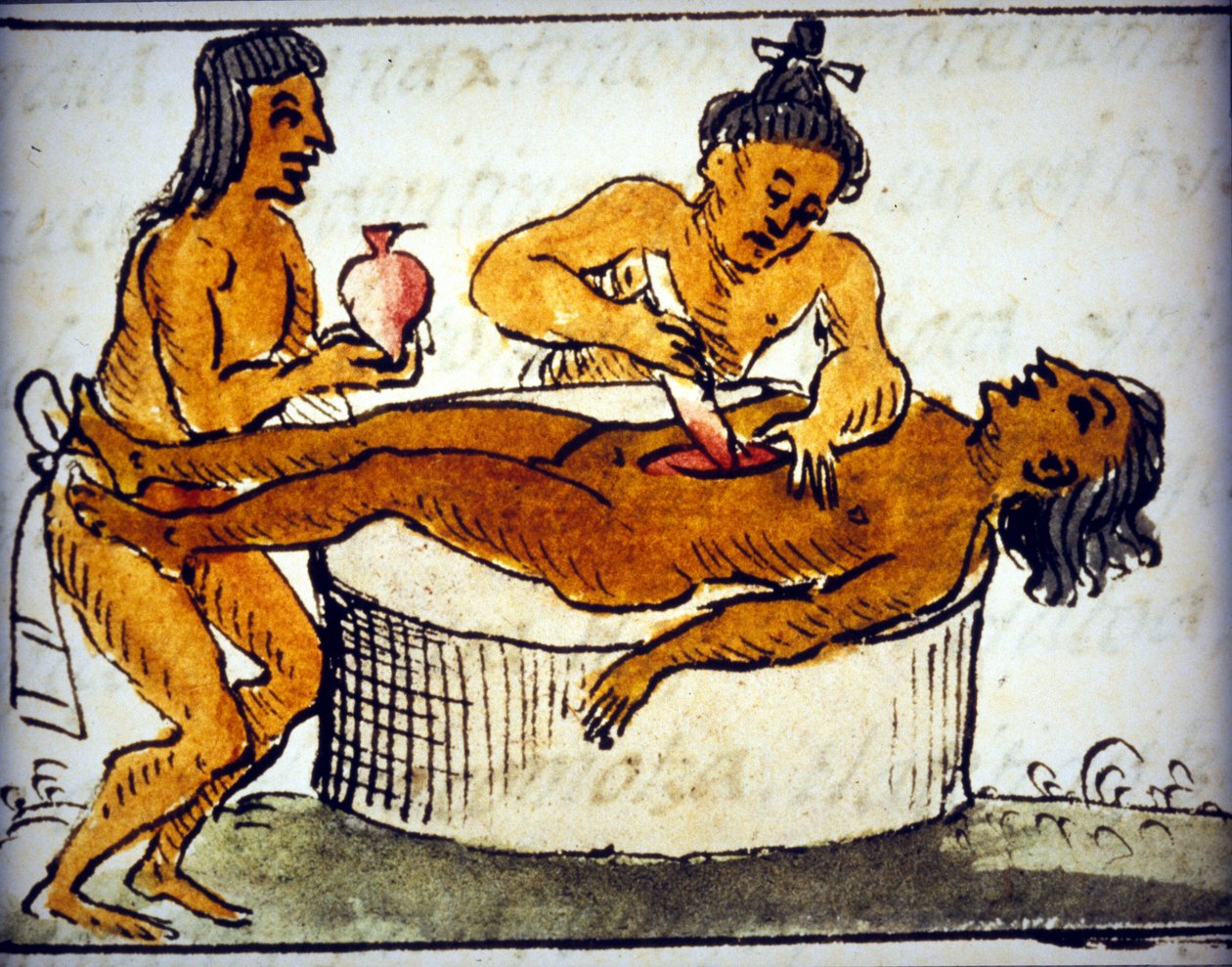 Menschenopfer: Ritualopfer bei den Azteken. Aus einem Manuskript von Bernardino de Sahagun von Bernardino de Sahagun