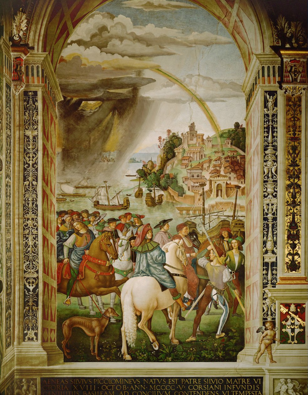 Aeneas Silvius Piccolomini, Sekretär von Kardinal Capranica, kommt in Talamone auf dem Weg zum Konzil von Basel an von Bernardino di Betto Pinturicchio