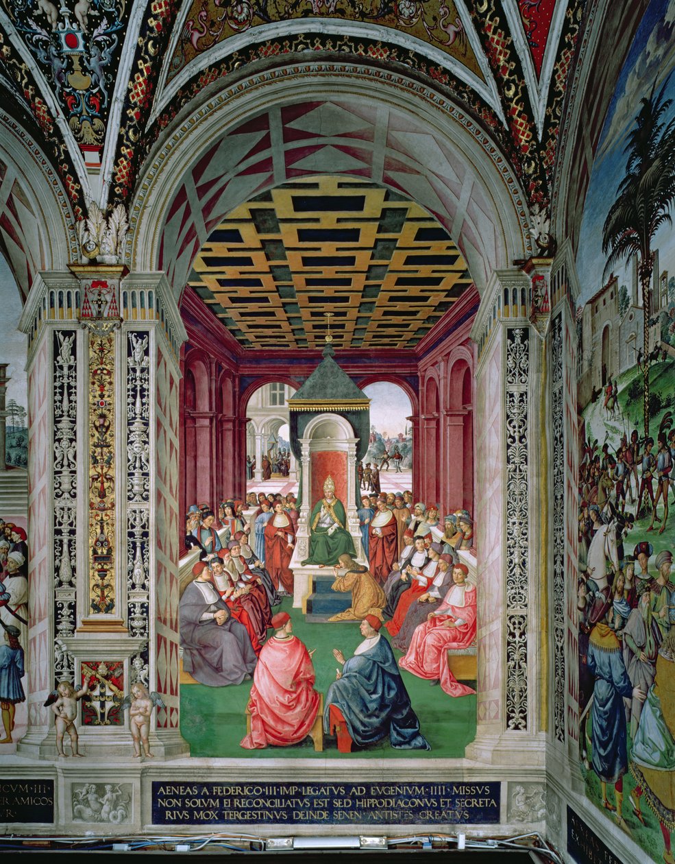 Aeneas Sylvius Piccolomini (1405-64) unterwirft sich Papst Eugenius IV (1383-1447) am 7. Februar 1447 von Bernardino di Betto Pinturicchio