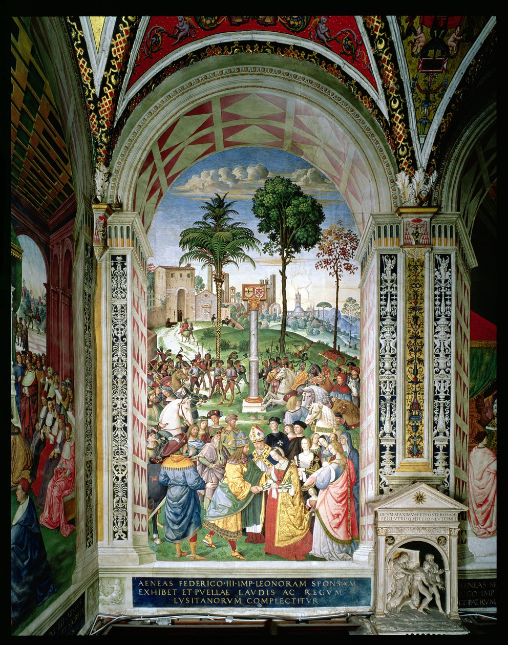 Aeneas Sylvius Piccolomini (1405-64) stellt Eleonora von Aragon Friedrich III. (1415-93) am 24. Februar 1452 vor von Bernardino di Betto Pinturicchio