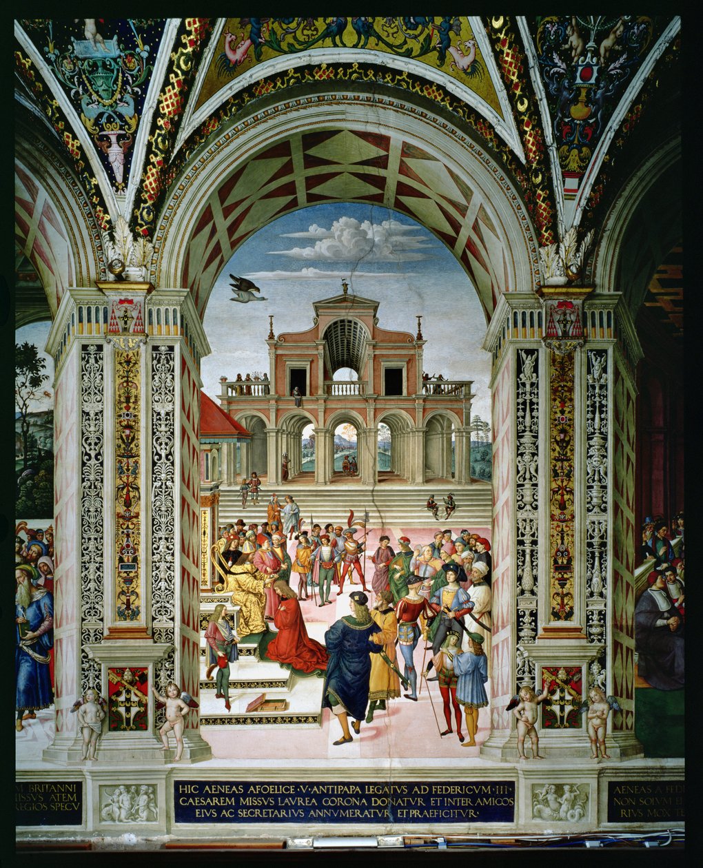 Aeneas Sylvius Piccolomini wird 1442 von Friedrich III. zum Dichter gekrönt von Bernardino di Betto Pinturicchio
