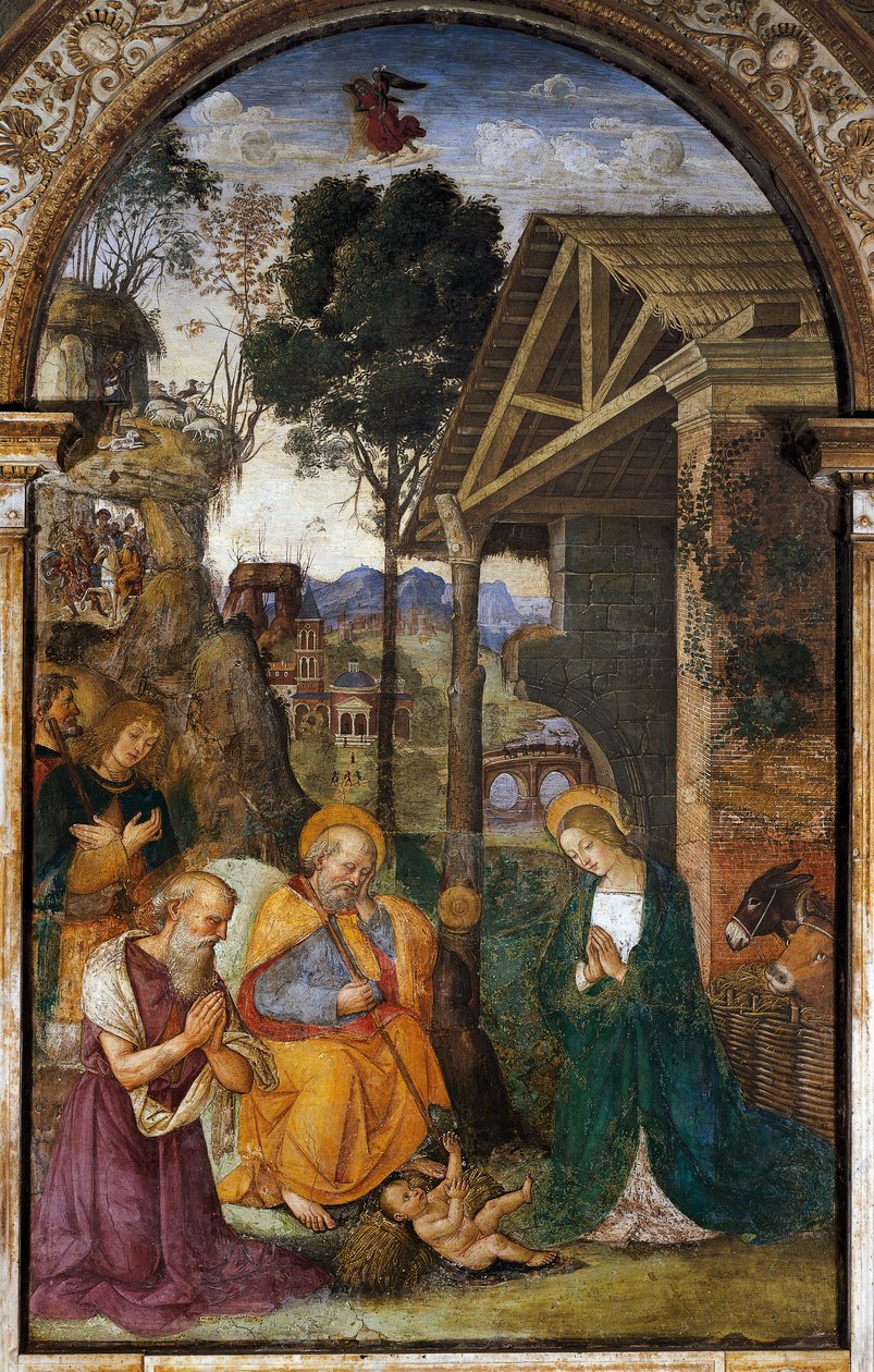 Geburt Christi mit dem Heiligen Hieronymus, frühes Fresko von Bernardino Betti, bekannt als Il Pinturicchio von Bernardino di Betto Pinturicchio