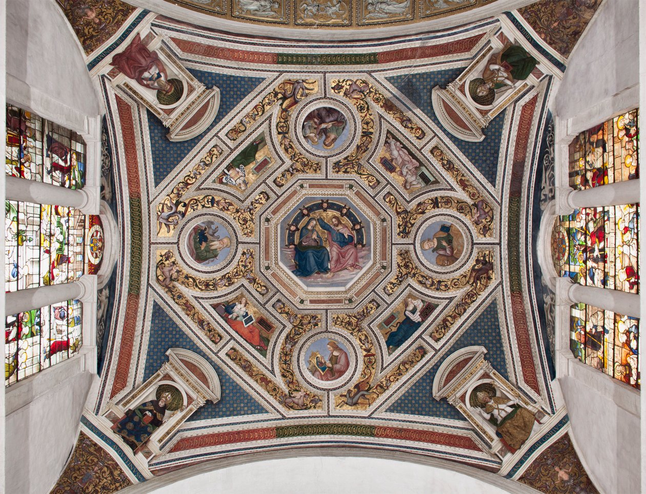 Die Krönung der Jungfrau „Die vier Evangelisten“, „Die Sibyllen“ und „Die Kirchenlehrer“ Gewölbe des Chors von Pinturicchio (Bernardino di Betto) (1454-1513) - 1508-1510 Basilika Santa Maria del Popolo (Kirche Santa Maria del Pop von Bernardino di Betto Pinturicchio