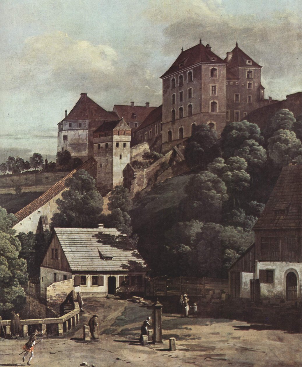 Ansicht von Pirna, Pirna von der Südseite aus gesehen, mit Befestigungsanlagen und Obertor (Stadttor) sowie Festung Sonnenstein von Bernardo Bellotto