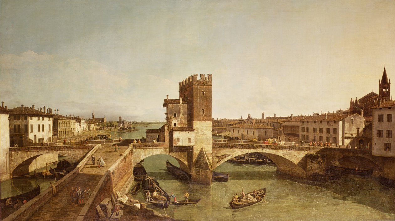 Die Brücke bei Delle Navi, Verona von Bernardo Bellotto