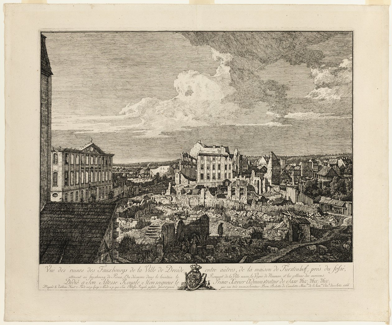 Die Ruinen des Pirnaischen Vororts mit dem Palais Fürstenhof von Bernardo Bellotto