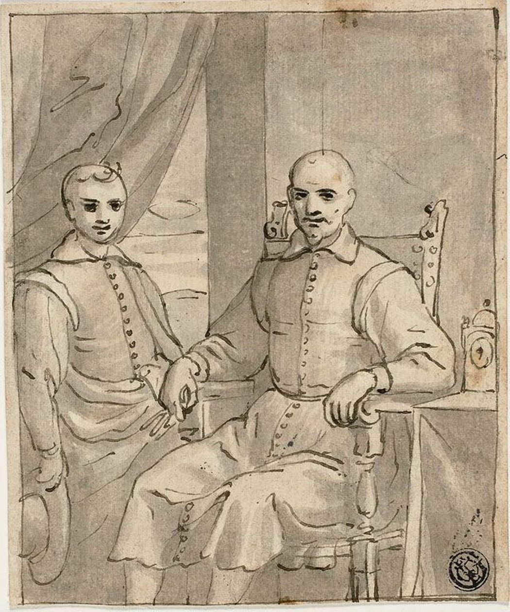 Porträt eines sitzenden Geistlichen und eines stehenden Jungen von Bernardo Castello