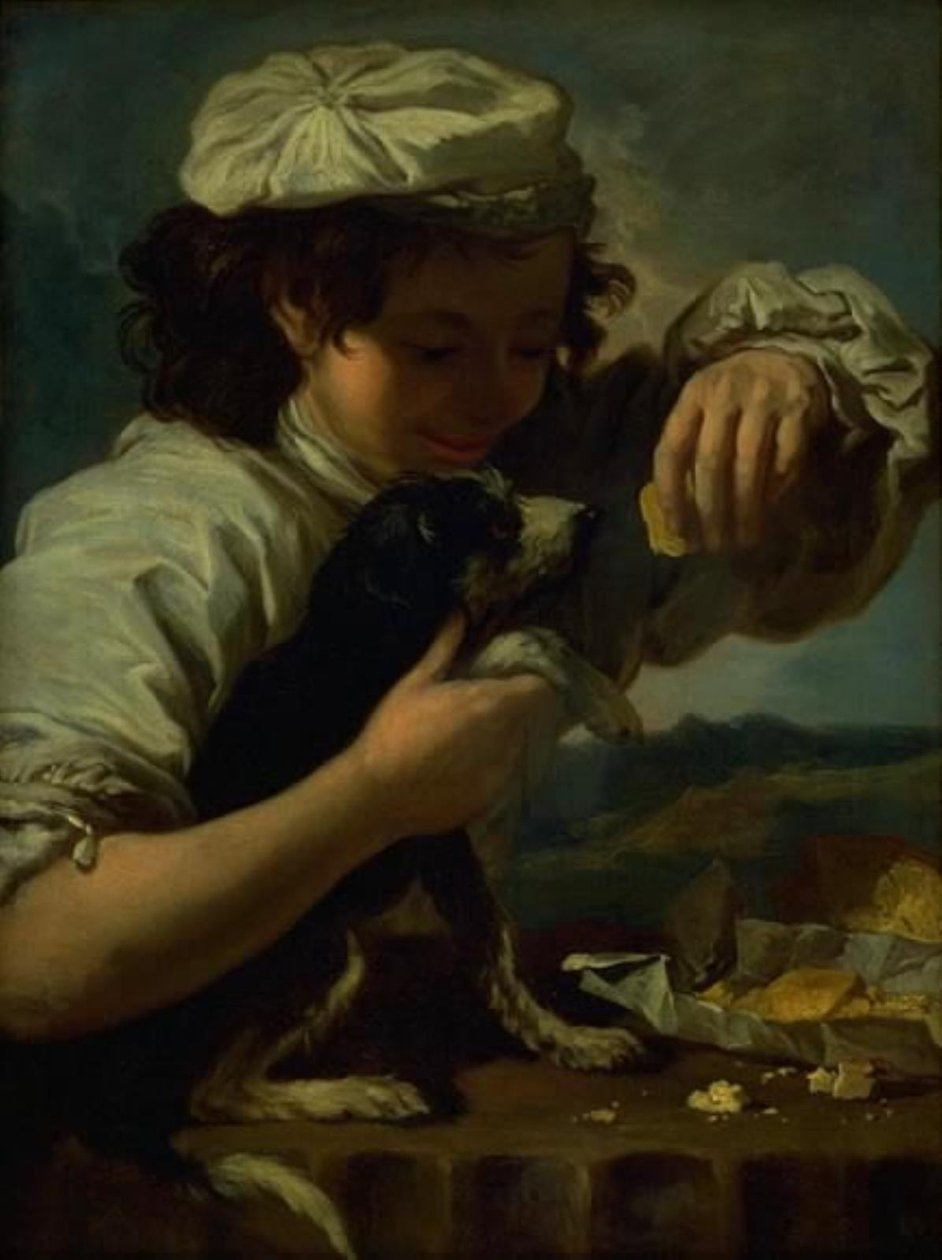 Ein Junge mit einem Hund (Allegorie des "Geschmacks") von Bernardo Eberhart Keilhau