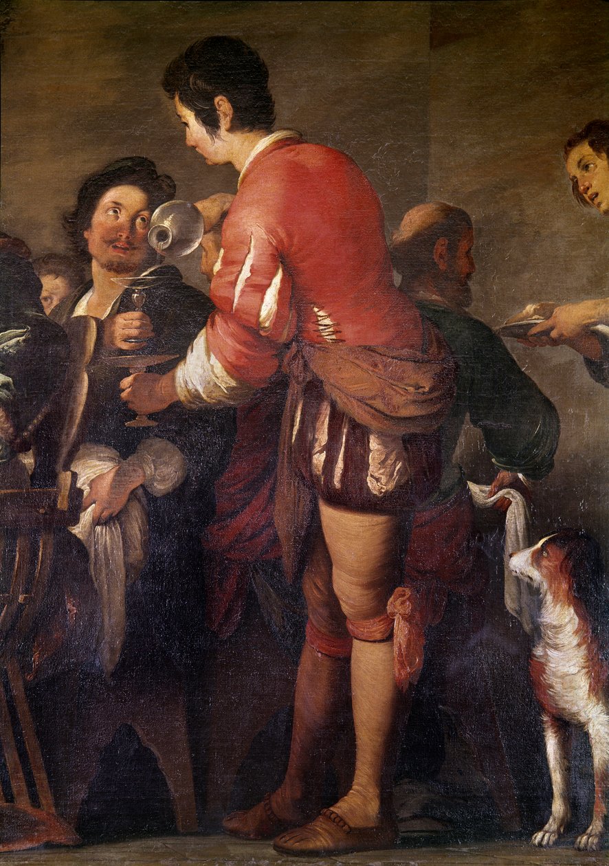 Das Mahl im Haus des Simon des Pharisäers. Detail eines Dieners, der ein Getränk serviert von Bernardo Strozzi