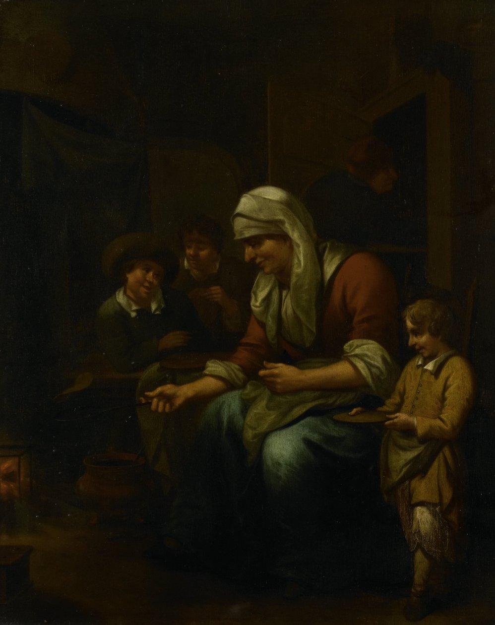 Frau macht Pfannkuchen von Bernardus van Schijndel