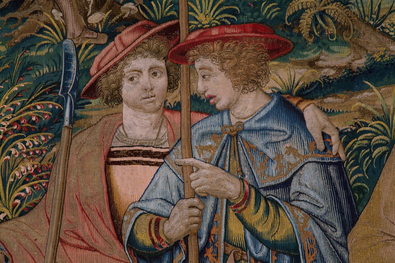 Serie Die Gründung Roms: Faustulus trifft Romulus und Remus. Zeichner Barend van Orley (?). Herstellung Brüssel. 1525-1530. (Detail) von Bernart van (attr. to) Orley