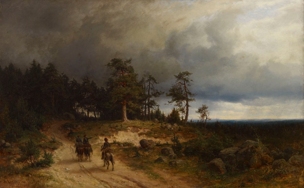 Landschaft in Ostfinnland mit berittenen Kosaken von Berndt Lindholm