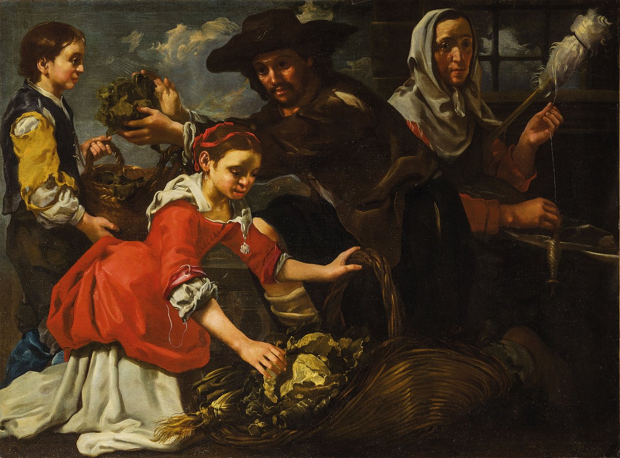 Spinnerin und Kräutersammlerin (Allegorie der Erde) von Bernhard Keil