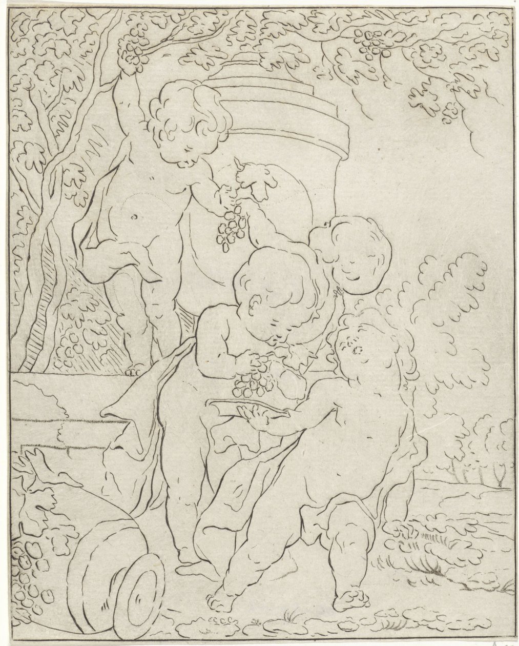 Vier Trauben pflückende Putti bei einer Vase von Bernhard Schreuder