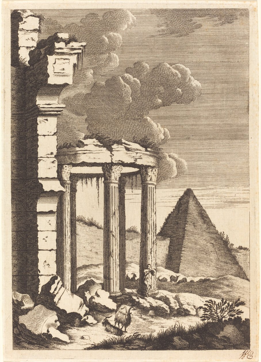 Ziegen vor Ruinen und einer Pyramide von Bernhard Zaech after Jonas Umbach