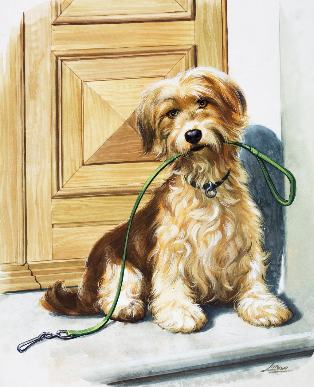 Hund mit Leine im Maul von Bert Illoss