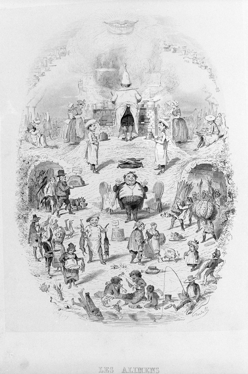 Essen: Kochen und verschiedene Arten der Zubereitung von Speisen in Brillat - Savarin illustriert von Bertall. Paris 1840. von Bertall