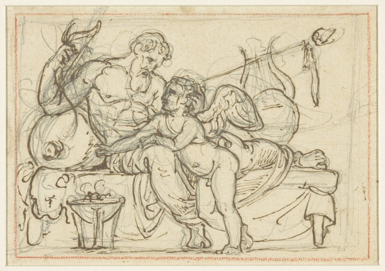 Entwurf für ein Relief mit Amor und einer liegenden Figur von Anacreon von Bertel Thorvaldsen