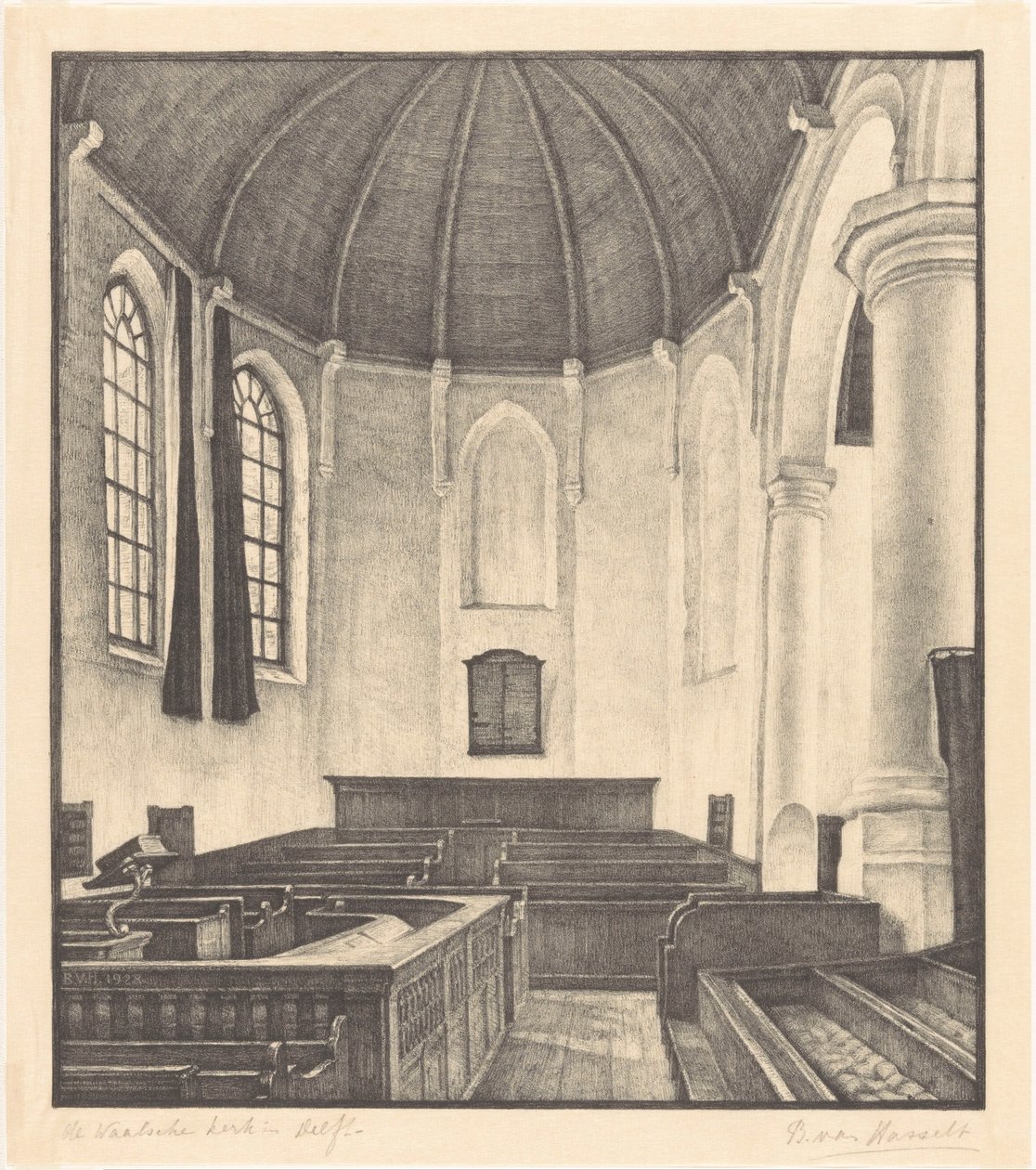 Die Wallonische Kirche in Delft von Bertha van Hasselt (signed by artist)