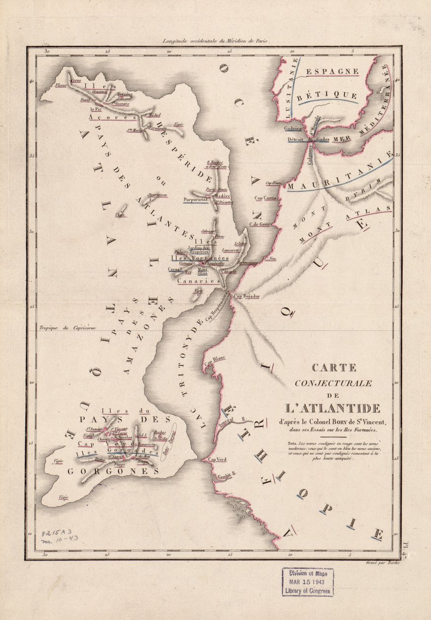 Karte der Atlantis - nach Colonel Bory de St. Vincent von Berthe
