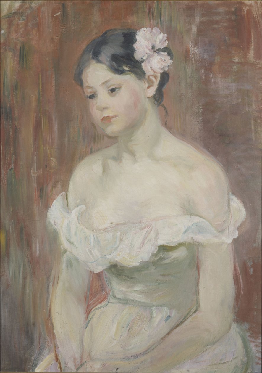 Mädchen mit Dekolleté, die Blume im Haar von Berthe Morisot