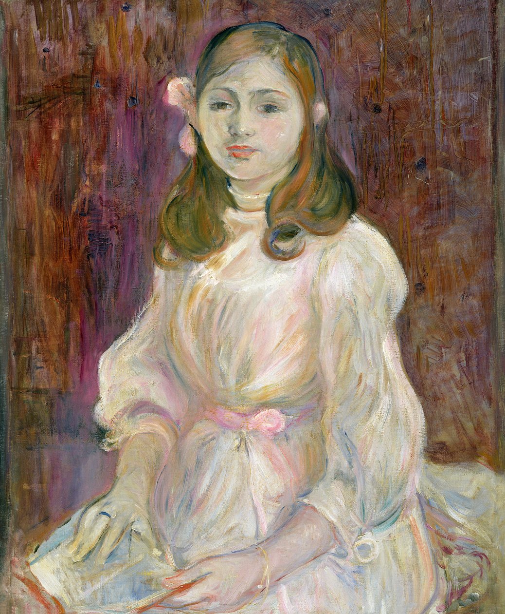 Porträt von Julie Manet (1878-1966) mit einem Buch, 1889 von Berthe Morisot