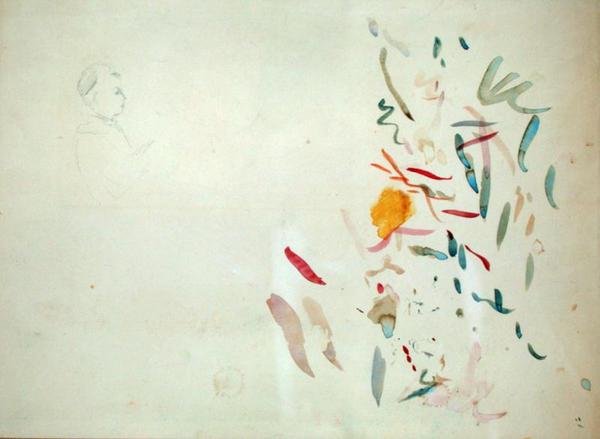 Skizze eines Frauenkopfes und Farbstriche, möglicherweise aus einem Skizzenbuch, 1887 von Berthe Morisot