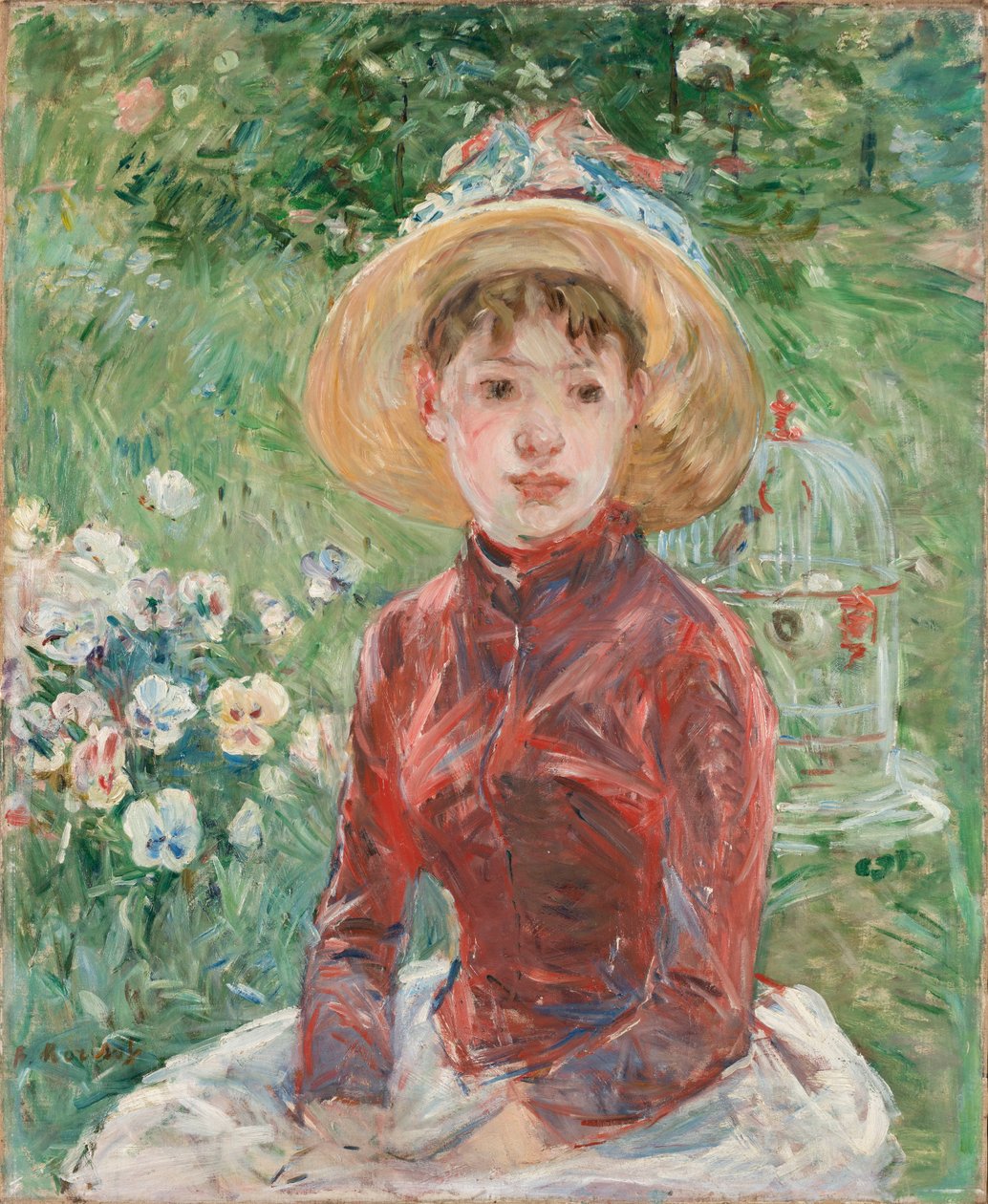 Junges Mädchen auf dem Gras, das rote Mieder Mademoiselle Isabelle Lambert, 1885 von Berthe Morisot