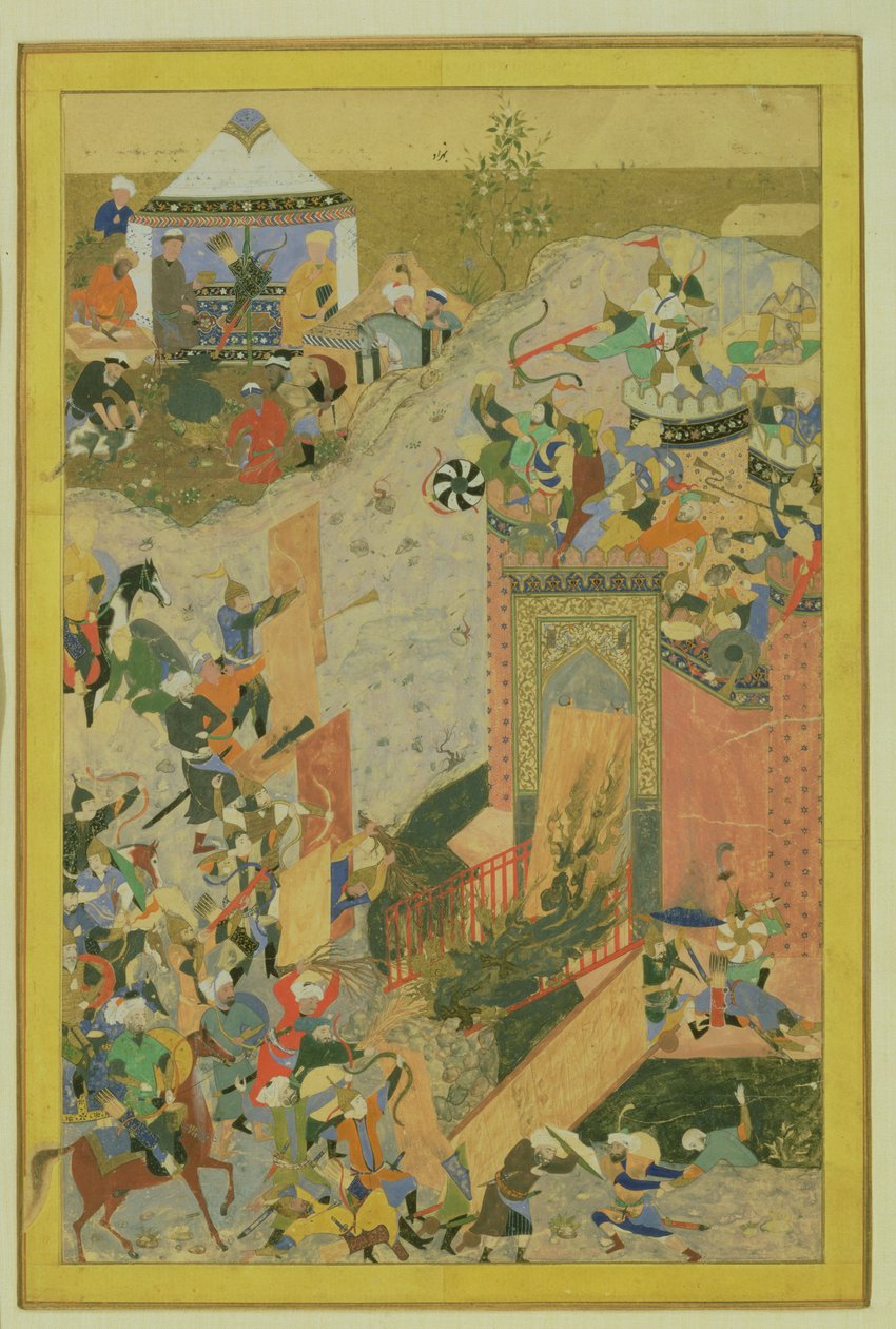 Angriff auf eine Burg, persisch, Timuriden-Periode (1370-1506), ca. 1475-1500 von Bihzad attr. to Bihzad attr. to