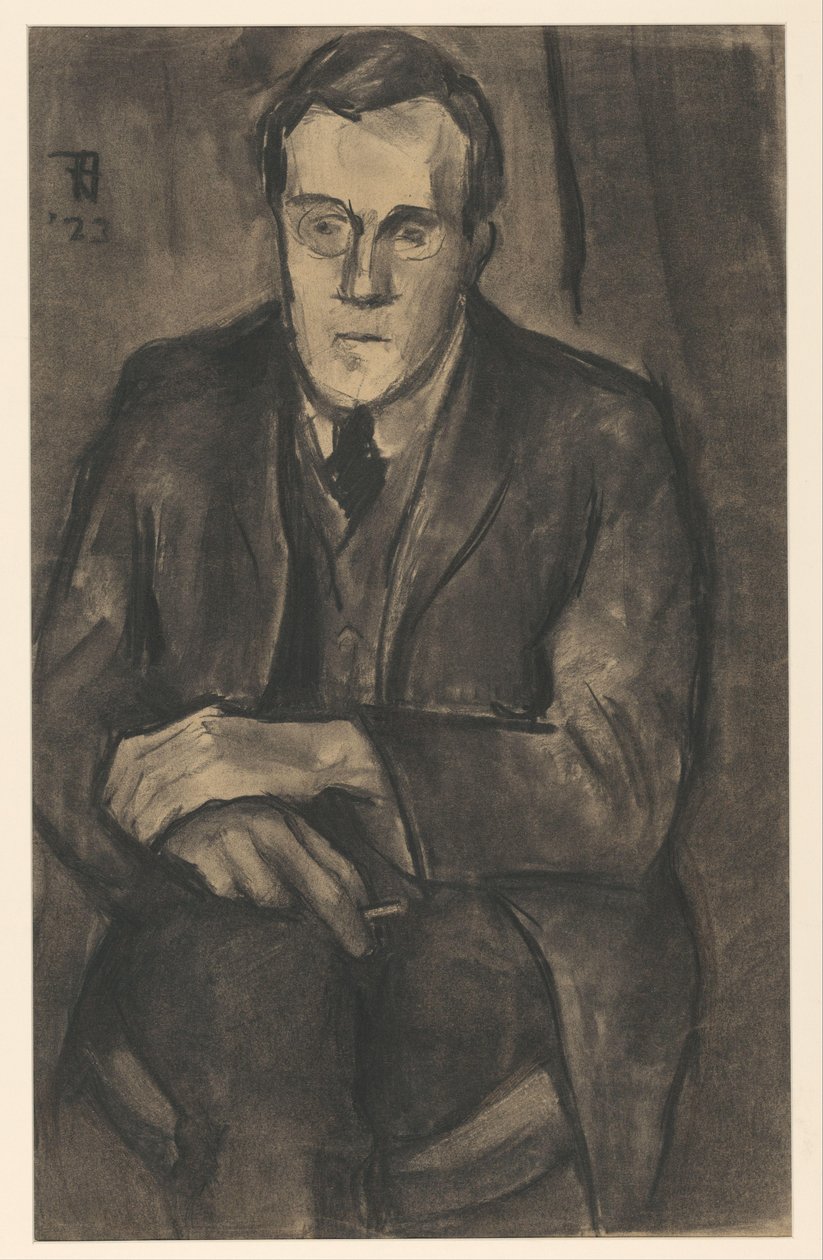 Porträt von J.W. Bijl, sitzend mit den Händen auf den Knien von Bob Hanf (signed by artist)