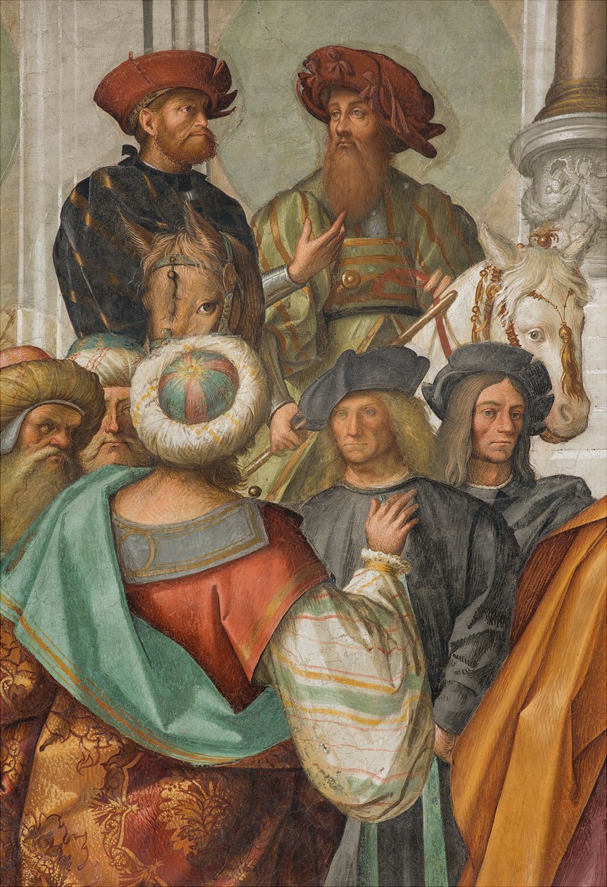 Zentrales Kirchenschiff, zweite nördliche Spannweite, Heirat der Jungfrau, Boccaccio Boccaccino 1514-15, Detail von Boccaccio Boccaccino