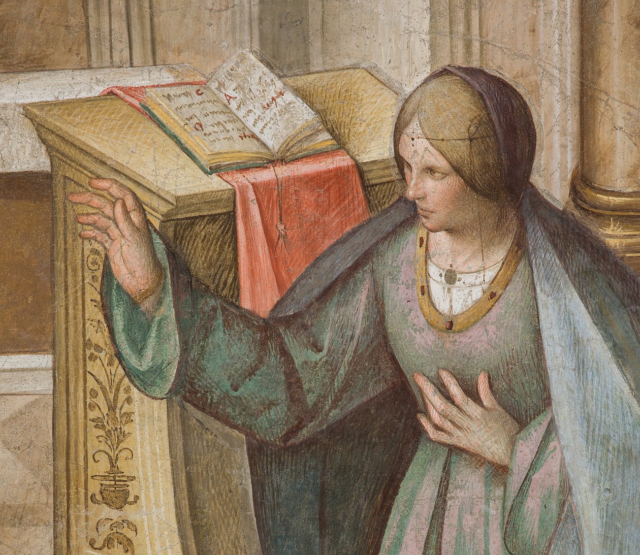 Zentrales Schiff, dritter nördlicher Spann, Verkündigung, Boccaccio Boccaccino 1516-17 (Detail) von Boccaccio Boccaccino