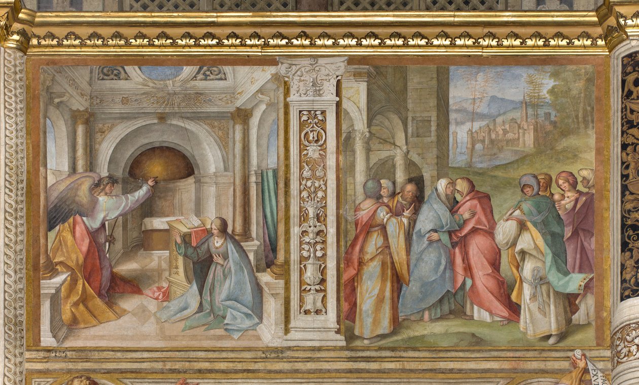 Zentrales Schiff, drittes nördliches Joch, Verkündigung, Heimsuchung, Boccaccio Boccaccino 1516-17 von Boccaccio Boccaccino