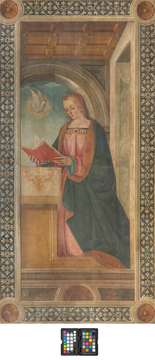 Gegenfassade südliches Querschiff, Boccaccio Boccaccino, Verkündigung Detail der Madonna-Frühes XVI Jahrhundert, Fresko abgerissen von Boccaccio Boccaccino