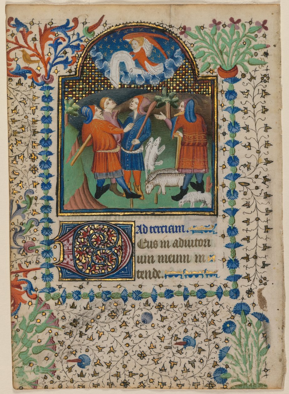 Blatt aus einem Stundenbuch: Verkündigung an die Hirten (recto) von Boethius Illuminator