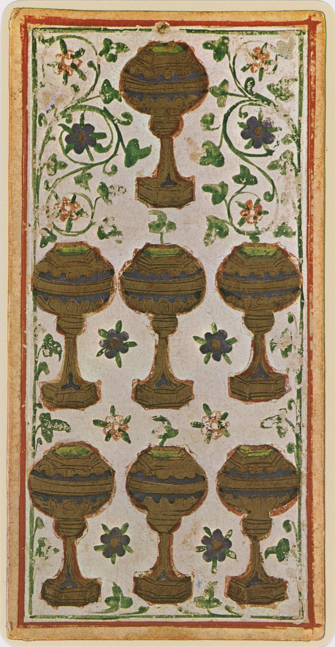 Die Sieben der Kelche, Faksimile einer Tarotkarte aus dem 