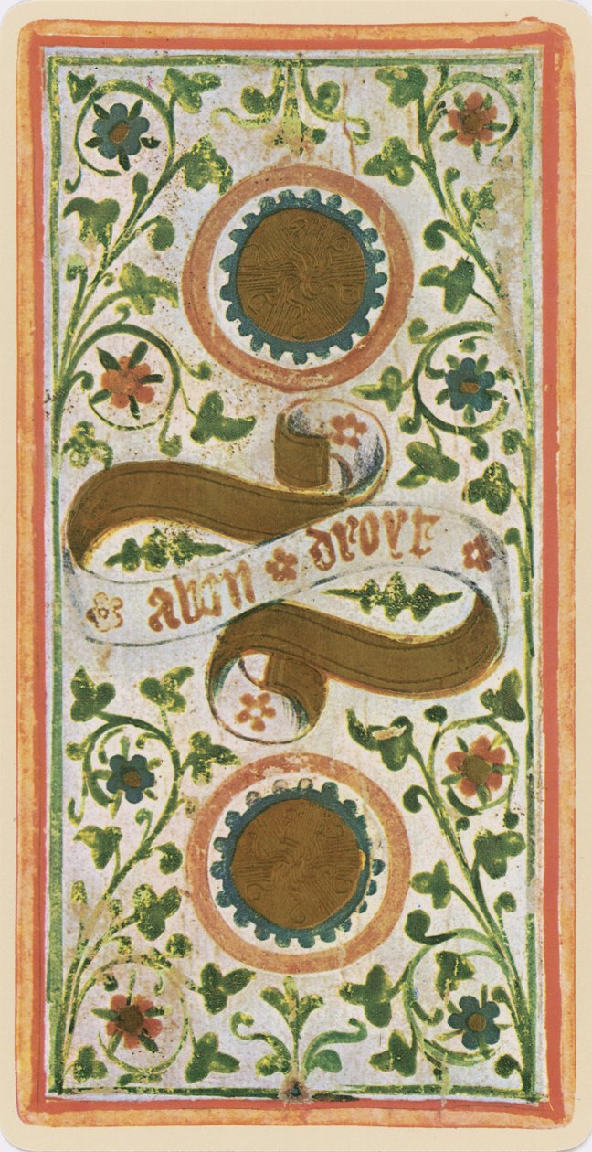 Die Zwei der Münzen, Faksimile einer Tarotkarte aus dem 