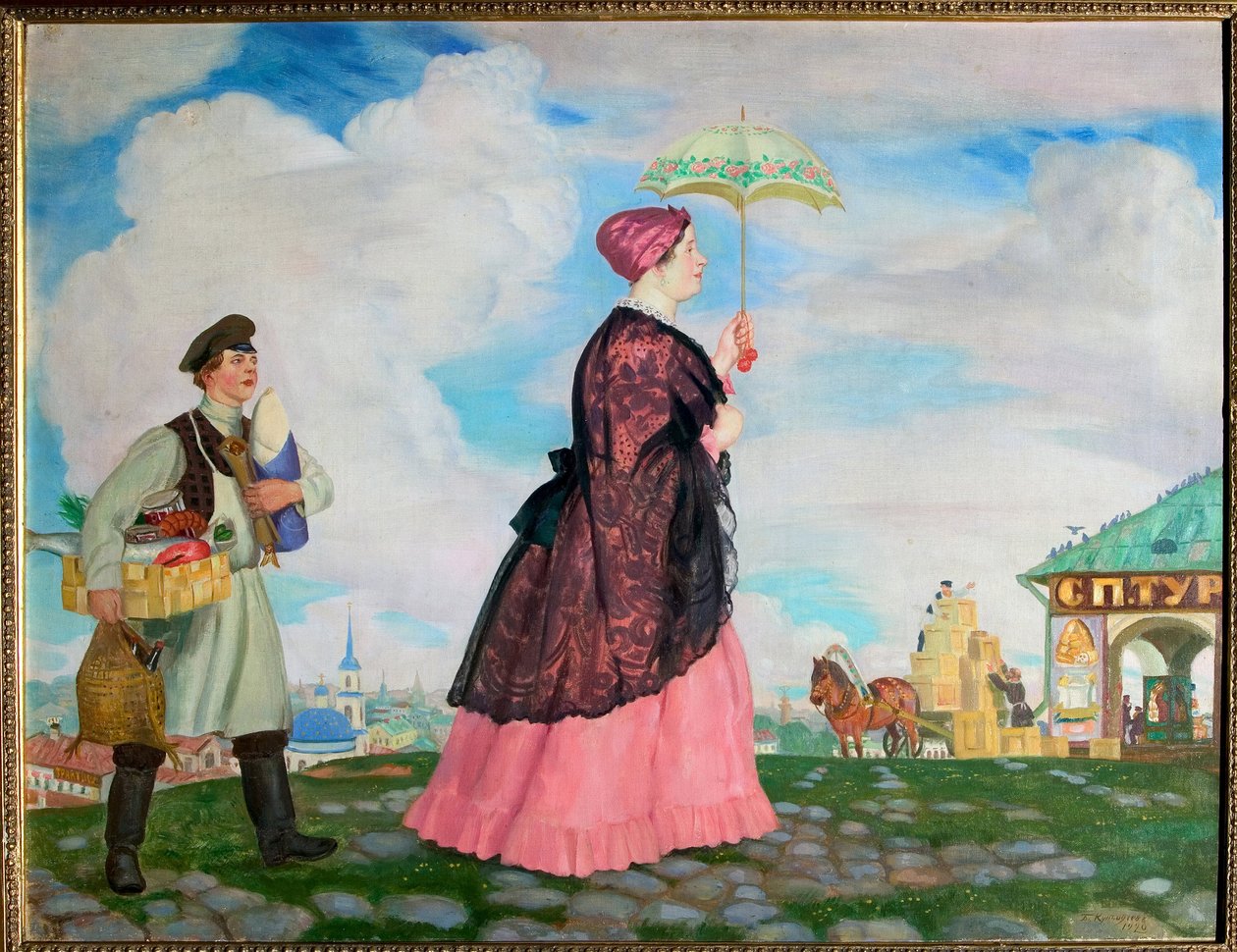 Händlersfrau mit Einkäufen von Boris Mikhailovich Kustodiev
