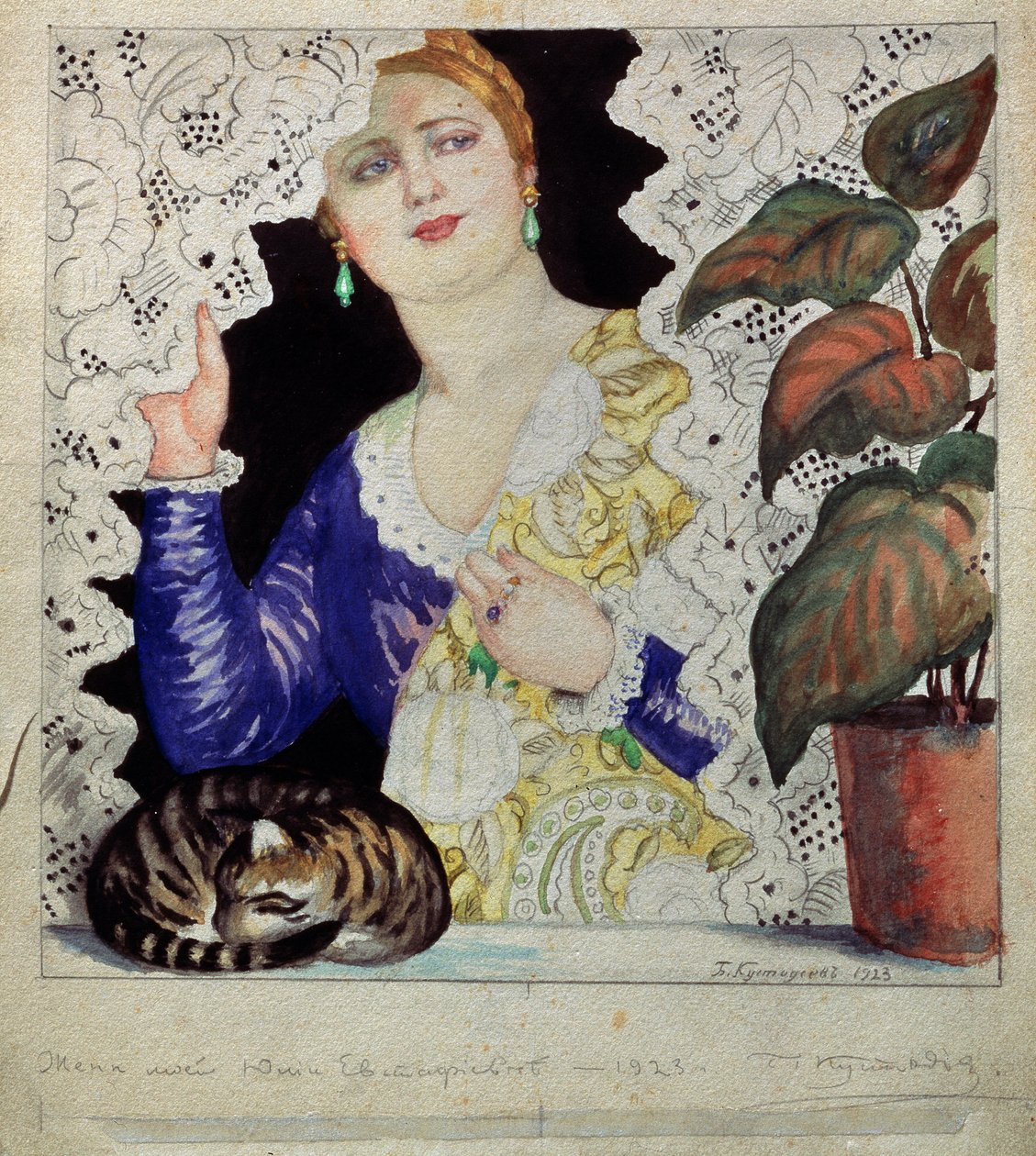 Eine russische Frau am Fenster von Boris Mikhailovich Kustodiev
