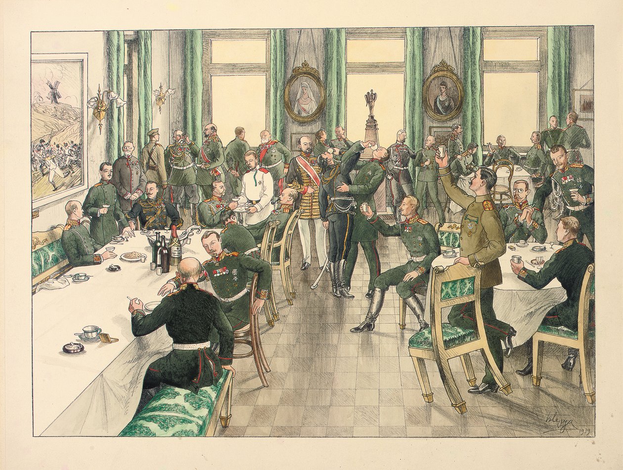 Das traditionelle Frühstück zur Erinnerung an die Schlacht von Telish, an der das Egerski-Garde-Regiment am 12. Oktober 1877 teilnahm von Boris V. de Heroys