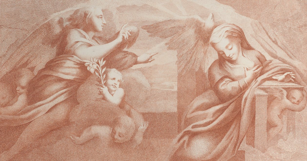Die Verkündigung, mit Gabriel links und der Jungfrau Maria rechts, 1784 von Bossi