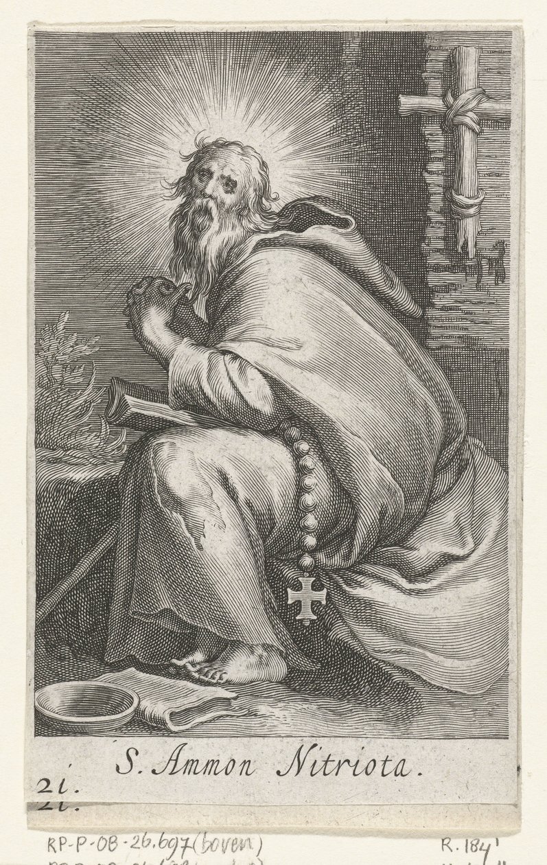 Heiliger Ammonius der Große als Einsiedler (S. Ammon Nitriota, Serie: Kluizenaars, Sacra eremvs ascetarvm) von Boëtius Adamsz. Bolswert