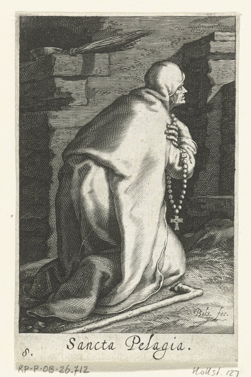 Heilige Pelagia von Antiochia als Einsiedlerin (Sancta Pelagia, Serie: Kluizenaressen, Sacra Eremus Ascetriarum) von Boëtius Adamsz. Bolswert