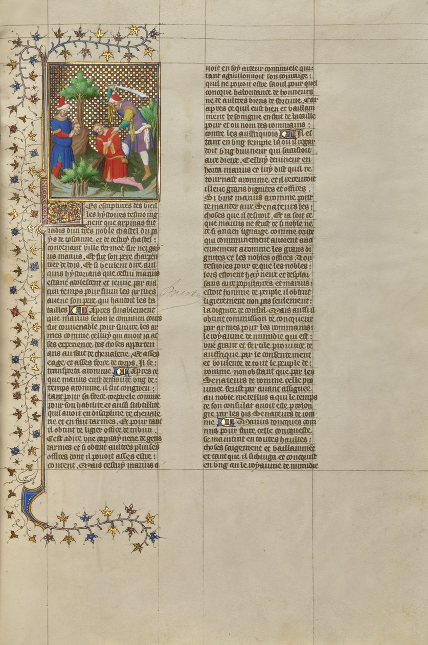 Der Kopf des Marcus wird Caius Marius gezeigt und die Tötung des Marius von Boucicaut Master