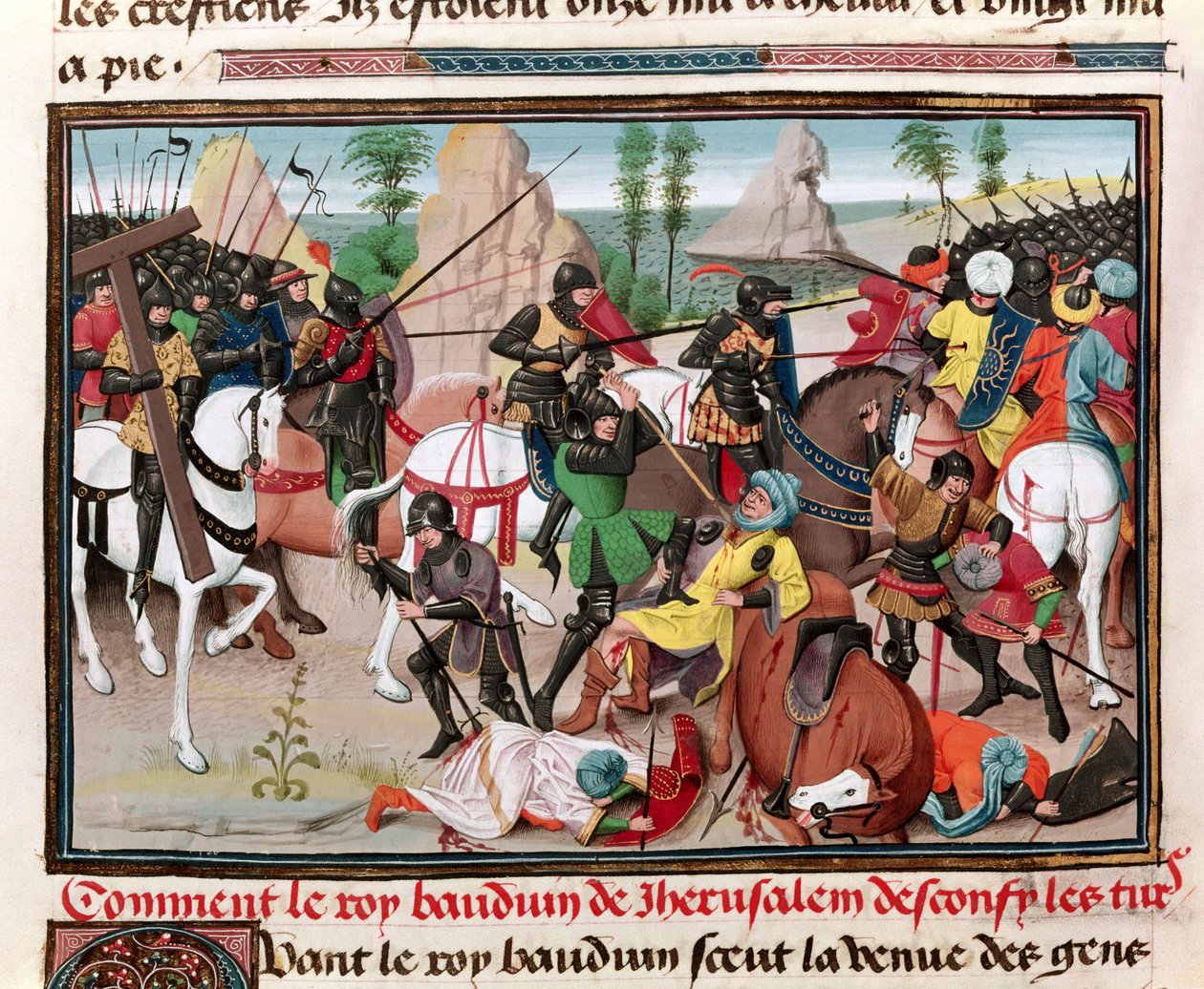 Die Schlacht zwischen König Balduin I. und den Türken, aus Chroniques des empereurs von David Aubert, 1462 von Brabant School