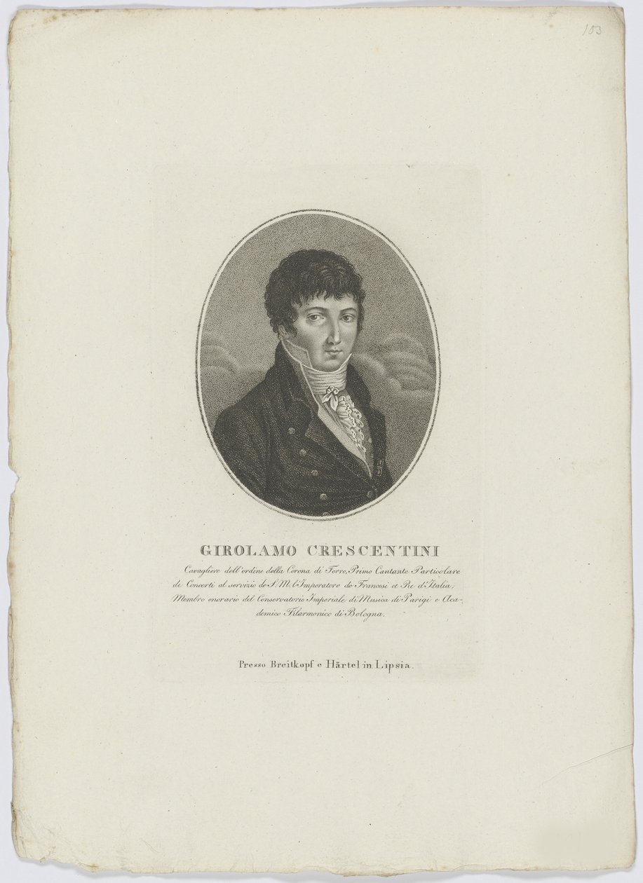 Porträt von Girolamo Crescentini, nach 1800 von Breitkopf and Härtel