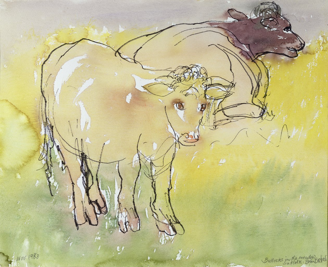Junge Stiere auf der Wiese, 1983 von Brenda Brin Booker