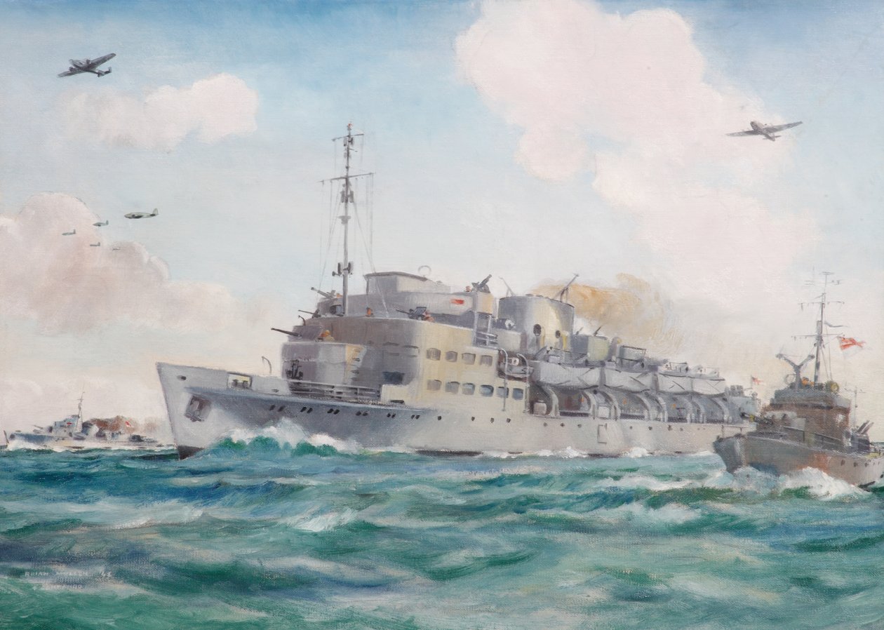 HMS Prins Albert auf dem Weg nach Dieppe mit No 4 Commando, 19. August 1942 von Brian Joseph Mullen