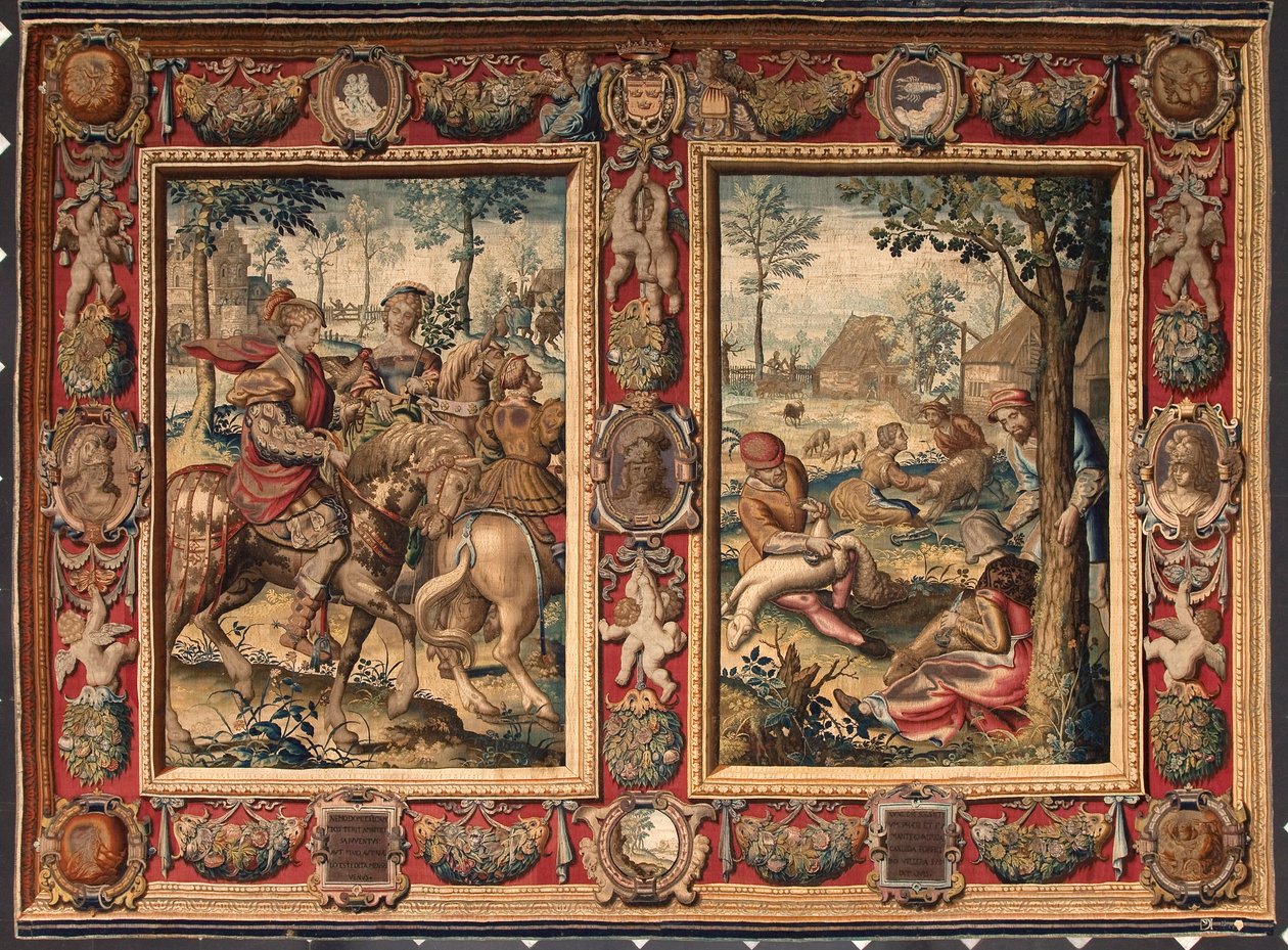 Monat Mai und Juni: Jagen und Schafe scheren. Wandteppich aus den Manufakturen von Mortlake. 17. Jahrhundert Genua, Musei di Strada Nuova von British School