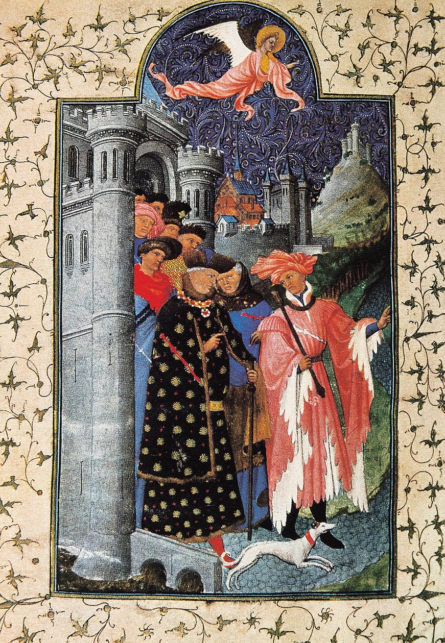 Der Herzog Jean de Berry und sein Verwalter. Miniatur von Jean Limbourg für "Les Tres Riches heures du Duc de Berry" um 1440 Paris. B.N. von Brothers Limbourg